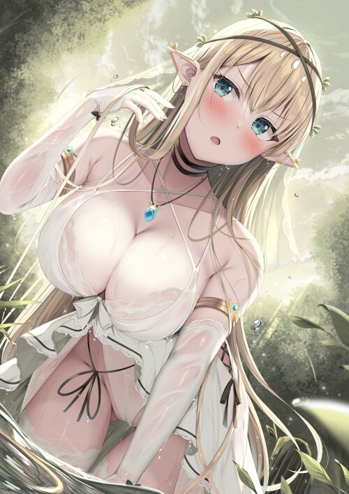 yande.re 860955 cameltoe leotard no bra pointy ears see through thighhighs tomoo wet wet clothes