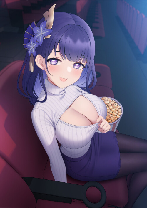 yande.re 890245 cleavage fukuro ko (greentea) genshin impact no bra pantyhose raiden shogun sweater