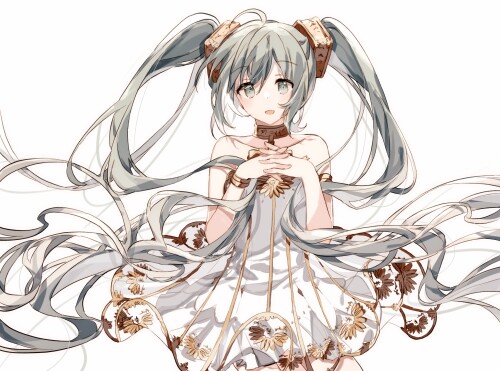 Konachan.com 310514 dress gocoli hatsune miku long hair miku symphony (vocaloid) polychromatic twint