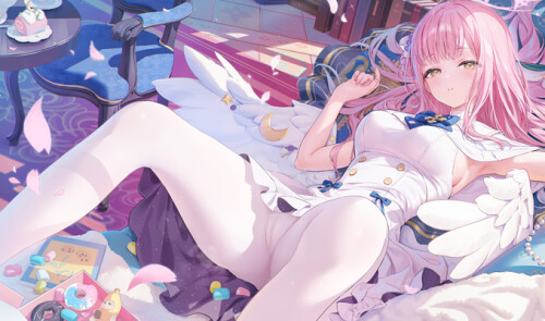 yande.re 1248326 angel blue archive breasts cameltoe dress houkisei misono mika nipples no bra nopan